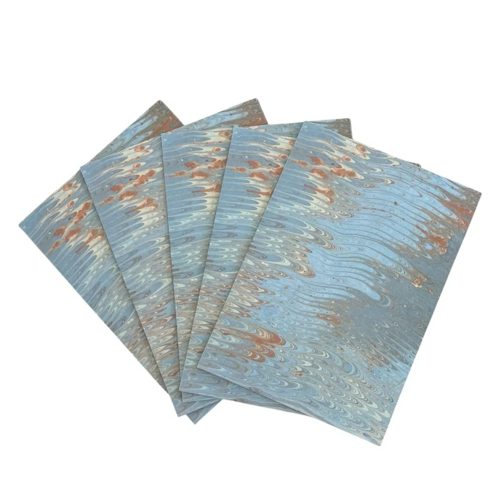 Vintage Ambassador Cards 3 Tri-Fold Blank Greeting Cards Blue Marbled Blank
